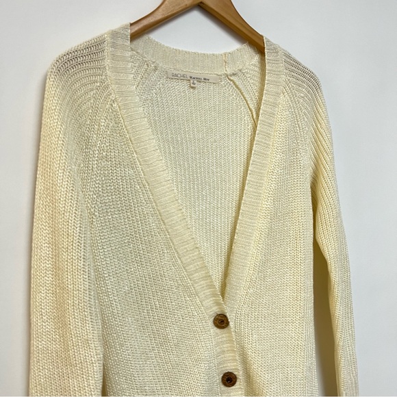 New RACHEL Rachel Roy Cream Cardigan Sweater Grandpa Knit Ivory Linen Small - Picture 6 of 8